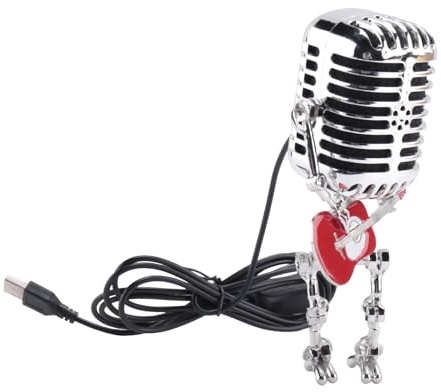 LA BAIESO Retro Style Vintage Microphone Robot Desk Lamp, Vintage Microphone Robot Touch Dimmer Lamp Table Lamp Red