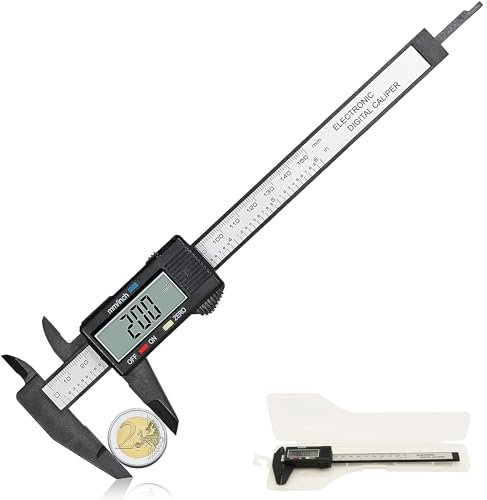 FISHTEC Digitaler Messschieber 150 mm - Carbonfaser - LCD-Display - Schnelle und Präzise Messung 0,1 mm - Reset-Funktion - Durchmessermessung Kaliber Tiefe - Mit Etui - 24 cm