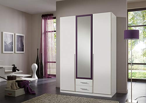 Beauty.Scouts Möbel EXTARA Collection Kleiderschrank Cocoon II Schlafzimmerschrank Kleideraufbewahrung Spiegeltüren Drehtürenschrank Schlafzimmermöbel Alpinweiß Brombeer 135x198x58cm