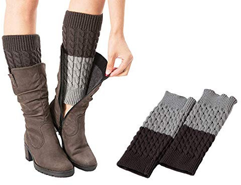 Legwarmer beinstulpen damen Stiefelstulpen Beinlinge Kurzstulpen (Grey+Dark Grey)