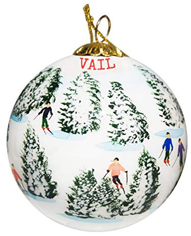 Unbekannt Art Studio Company Christbaumschmuck aus Glas, handbemalt, Motiv: Skifahren der Glades – Vail, Colorado