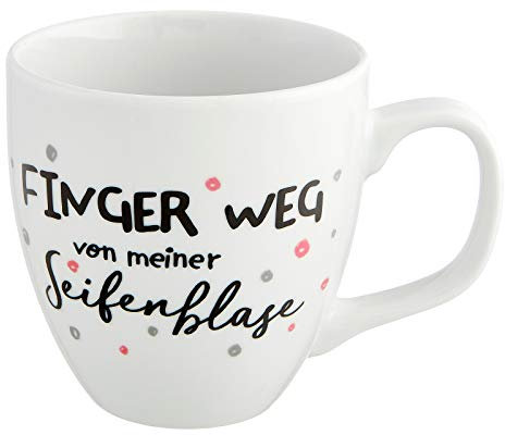 Him & I® - Jumbo Tasse mit Spruch Finger weg von meiner Seifenblase - 9,5 cm - 0,45 l - Porzellan Tasse groß - Kaffeetasse - Kaffeebecher - Geschenk Idee für beste Freundin, Mama, Schwester & Kollegin