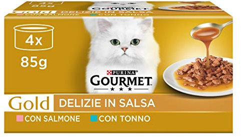 GOURMET Gold - Cibo Umido Gatto Adulto, Delizie in Salsa con Salmone e Tonno. 48 Lattine da 85 g