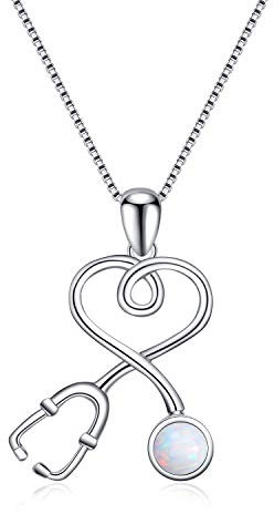 AOBOCO Kette Damen Halskette Silber 925 AnhäNger Kristall Stethoskop Schmuck Necklace Geschenke für Frauen Krankenschwester Arzt Medizinstudenten