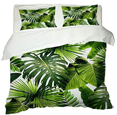 WENYA Nordisch Einfacher Stil Bettwäsche Set Grün Tropisch Dschungel Pflanze Blatt Bettbezug und Kissenbezug Mikrofaser Junge Mädchen (Stil 3, Bettbezug 155x220 + 2 Kissenbezug 80x80 cm)