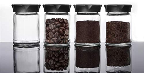 Vevouk Lot de 4 pots à épices en verre avec couvercles noirs - Pour la cuisine, le café, le thé, les épices - Cadeau de Saint-Valentin pour les hommes
