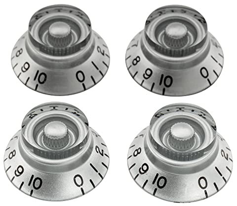 Musiclily Pro Imperial Zoll Gitarre Top Hat Potiknöpfe Bell Knobs für USA Les Paul Style E-Gitarre, Silber(4er Set)