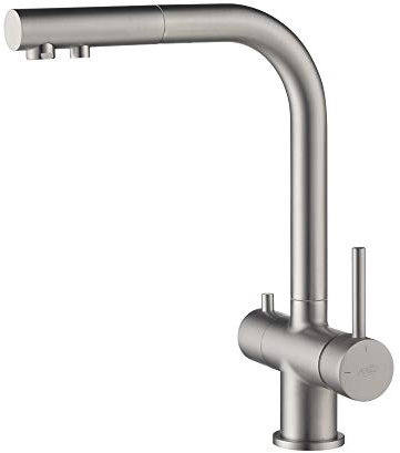 Bluewater Drei-Wege-Wasserhahn APALA mit ausziehbarer Brause! Küchenarmatur, Spültischarmatur, Mischbatterie, Dreiwege Wasserhahn, Für Osmoseanlagen Trinkwasseranlagen Wasserfilter (Edelstahl Optik)