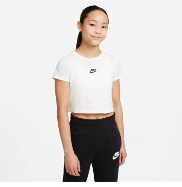 Nike DJ4017-100 G NSW Repeat Crop TEE T-Shirt Girls White/Black M