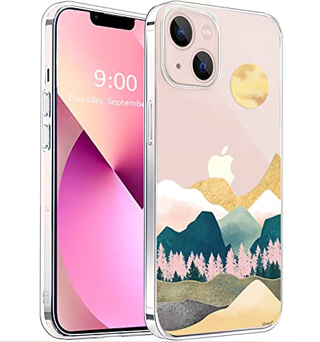 Unov Hülle Kompatibel mit iPhone 13 Hülle klar Transparent Schlanke Schutzhülle Weich TPU Stoßstange Geprägtes das Muster Stoßdämpfung 6.1 Zoll (Sierra Berge)