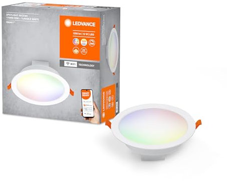 LEDVANCE LED SPOT INTEGRATED Ø 17cm, Einbaudecken Spot für den Innenbereich, dimmbar, 12W, Farbtemperatur 2700 - 6500 K, RGB Licht bis 16 Mio. Farben, 1000 Lumen, flaches Design, weiß