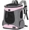 Petsfit Hunderucksack & Katzenrucksack für große Katzen bis 5kg - Leichter Katzen Rucksack mit Netzfenster, Brustgurt & Polster - Atmungsaktiver Rucksack für kleine Hunde und Katzen, Rosa+Grau