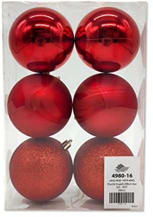 Kunststoff Weihnachtskugel Ø 8cm matt Hochglanz Glitzer Deko Kugel Christbaumschmuck rot 1 Set - 6 Stück