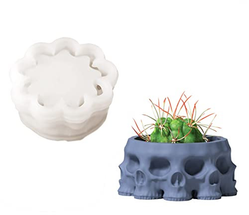 BOOWAN NICOLE Multi-Faceted Skull Concrete Flower Pot Silicone Mold 3D Cement Candle Vessel Mould DIY Home Storage Jar Decoration Tool