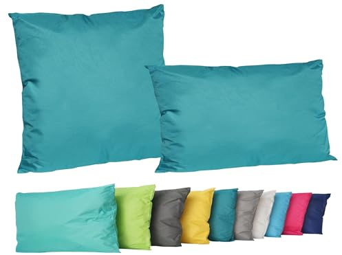 JACK 2er Set Outdoor Lounge Kissen Set 45x45cm + 30x50cm Dekokissen Inkl. Füllung Wasserfest Sitzkissen Garten Lotus Effekt, Farbe:Petrol