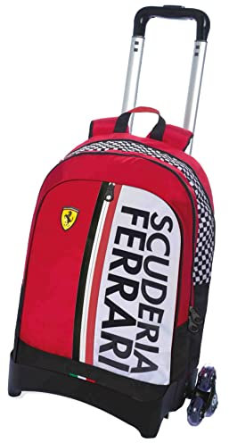 Panini Organisierter Rucksack mit abnehmbarem Trolley, New Ferrari Kids, Rot, Ferrari Rot, L, Rucksack