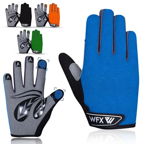 WFX Kids Cycling Gloves Junior Boy Girl Youth, Children's Touch Screen Anti-slip Riding Gloves for Outdoor Sports Road Mountain Bike, Gel Padding Bicycle Finger Gloves (Blue, S (6-8) Years Kid)