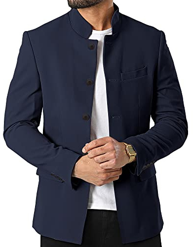 Herren-Sakko, Blazer, Jacke, Mandarin-Stehkragen, leicht, gefüttert