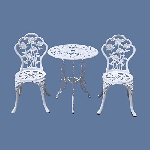 KAILI Outdoor-Möbel Bistro-Set mit Rosenmuster, 1 Tisch, 2 Stühle für Garten, Terrasse, Veranda (Rosenweiß)