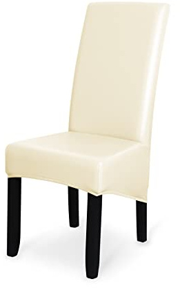 GUYIRT Stretch wasserdicht Stuhlbezug FüR EsszimmerstüHle PU-Leder SesselüBerwurf Universal Sesselhusse Großer Esszimmerstuhl, 2er-Set -Reis weiß