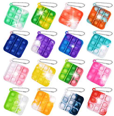 Ainiv 16PCS Mini Pop Push It Fidget Jouet Porte-clés, Coloré Silicone Squeeze Pop Bubble Fidget Bulk Jouets Sensoriels, Poppet Bubble Stress Soulagement de Anxiété Jouets pour Autisme, Enfants Adultes