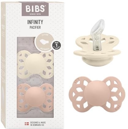BIBS Infinity Anatomischer Schnuller Zweierpackung, bisphenol-A frei, anatomischer Silikonsauger, Kiefergerechte Form. Silikon, 0-6 Monate (2er Pack), Ivory/Blush