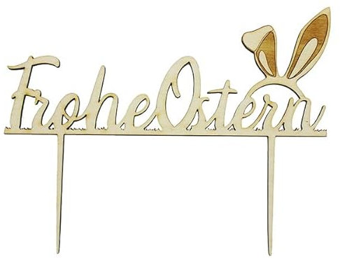 CakeTopper Kuchenaufsatz aus Holz - Frohe Ostern Schriftzug mit Hasenohren
