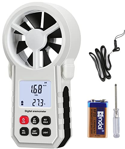 Digitaler Windmesser, LEERCHUANG Anemometer mit LCD Hintergrundbeleuchtung, Windmesser & Luftstrom Geschwindigkeitsmessung mit Thermometer