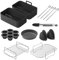 Air Fryer Accessories, Set of 9 Fit for Ninja Dual Air Fryer AF300UK AF400UK, 8.46inch Reusable Air Fryer Liners, Silicone Gloves, Air Fryer Rack, Food Clip, Pizza Pan, Compatible with Oven, Microwave