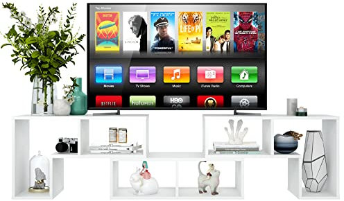 GYMAX Mueble TV Salón Combinable con 2 Piezas, para Televisión hasta 50 Pulgadas, Mueble de Salon TV con Estantes Abiertos para Dormitorio (Blanco,(134-170) x 30 x 43 cm)