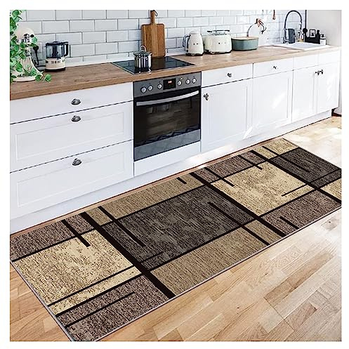 Siunwdiy Teppichmatten 120X160CM Läufer Teppich Lang Flur rutschfest Küchenmatten Braun Küchenläufer Korridor Teppichläufer Waschbar Meterware Küchen Teppich Wohnzimmer Esszimmer