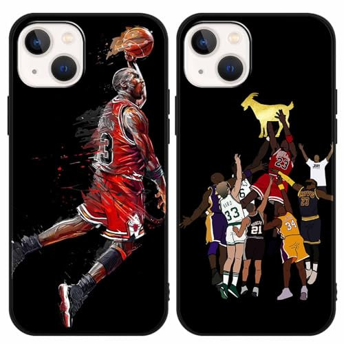 [2 Stück] Hülle für iPhone 13 iPhone 14 Hülle 6,1,Sport Star 23 24 Basketball Design Schwarz TPU Silikon Stoßfeste Schützen Schutzhülle, Anti-Rutsch Karikatur Handyhülle mit Boy Cool Mode Case,03