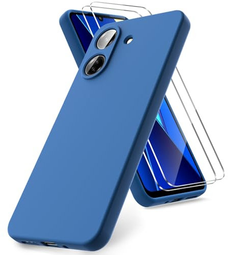 Vansdon Funda Compatible con Xiaomi Poco C65 / Redmi 13C, 2 Unidades Protector Pantalla Cristal Templado, Silicona Líquida Gel Ultra Suave Funda- Azul