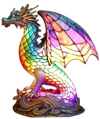 Sharplace Tier-Tischlampe, Retro-Tischlampe, Nachttischlampe, Schlafzimmerlampe, Schreibtischlampe, gebeiztes Harzlicht für Nachttisch-Arbeitszimmer-Dekoration, Drachen