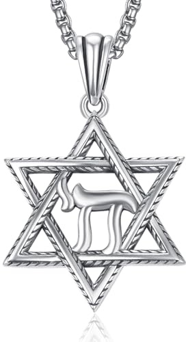 ADMETUS David Sterne Halskette Sterling Silber Davidstern Anhänger Kette Davidstern mit Chai Kette David Stern Schmuck Geschenk für Herren Männer