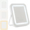 COSTWAY Miroir sur Pied Maquillage Carré 25x30CM, Miroir Lumineux Maquillage Rotation à 360°, 3 Éclairages&Couleurs, Fonction Mémoire, Support en Métal, Miroir Coiffeuse pour Chambre