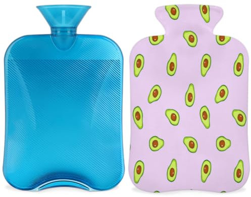 Avocado Hot Water Bottle with Soft Cover 2L Hot Water Bag for Hot and Cold Compress, Hand Feet and Bed Warmer, Menstrual Cramps, Neck and Shoulder Pain Relief