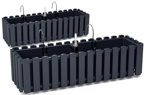 Tymar Blumenkasten mit Halterungen landhausstil, Balkonkasten lattenoptik, Pflanzkasten Landhaus, 2er-Pack, Garten, Balkon, Terrasse (Anthrazit, 60 cm)