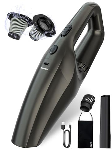 TANYO Handheld Vacuum Cleaner Cordless Pro, Mini Car Vacuum Rechargeable with Brushless Motor 14000PA Super Suction, Small Portable Hand Held Car Interior Vacuum Cleaning Accessories Detailing Kit
