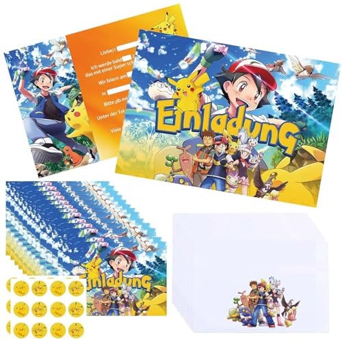 YeahBoom Einladungskarten Kindergeburtstag,12 Deutsche Einladungskarten,12 Umschläge,12 Tattoo Aufkleber,Einladungen Geburtstag Junge Madchen,Partyeinladungen Einladungen Kinder