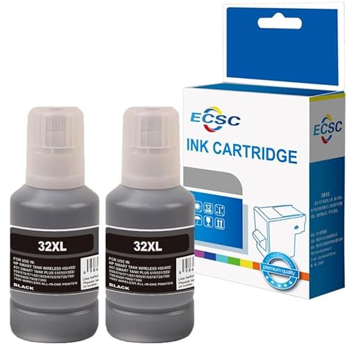 ECSC 32XL Ink Bottle For Printer, Compatible With HP 5105 555 7005 7006 7305 7306 7605 7606 500 550 555 559 570 600 650 655 450 455 457 Black (2-Pack)