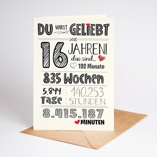 Lovely Cards Süße Karte zum 16. Geburtstag - Karte zum Geburtstag Tochter Sohn 16 Jahre - besondere Geschenkkarte Sweet 16 - Geburtstagskarte (16 Jahre) - Premiumkarte mit Umschlag