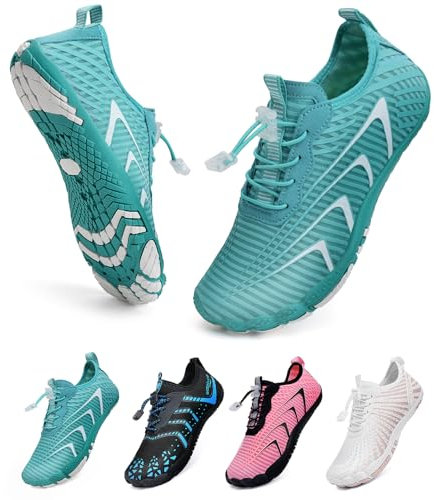 WateLves Unisex Barfußschuhe Damen Herren Wasserschuhe Badeschuhe Schnell Trocknend Weich Traillaufschuhe Fitnessschuhe mit rutschfest Sohle & Breiter Zehenbox(Mondgrün 40)