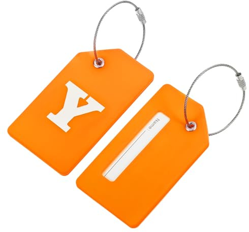 sourcing map Lot de 2 étiquettes d'identification en silicone pour bagages, 9,1 x 5,1 cm, pour valise, sac, lettre initiale Y, orange