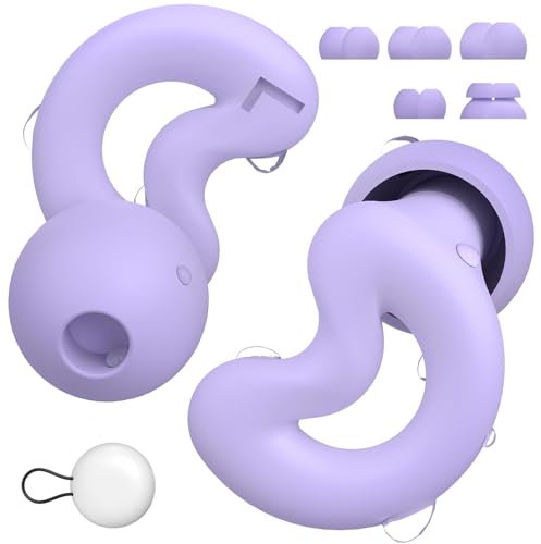Ohrstöpsel zum Schlafen, Geräuschunterdrückung bis zu NRR49dB, ultraweiche, wiederverwendbare Silikon-Ohrstöpsel für Schlafschnarchen, Seitenschläfer, 10 Ohrstöpsel in XS/S/M/L/doppellagig, lila