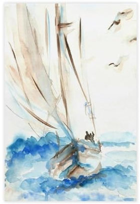 Abstraktes Segelschiff-Wandbild, Meereslandschaft, Boot, grau-blau, Naturszene, Reisemalerei, Dekoration, Wandbild, Leinwand, Wanddekoration, Poster, Wandkunst, Druck, Bild, Gemälde für