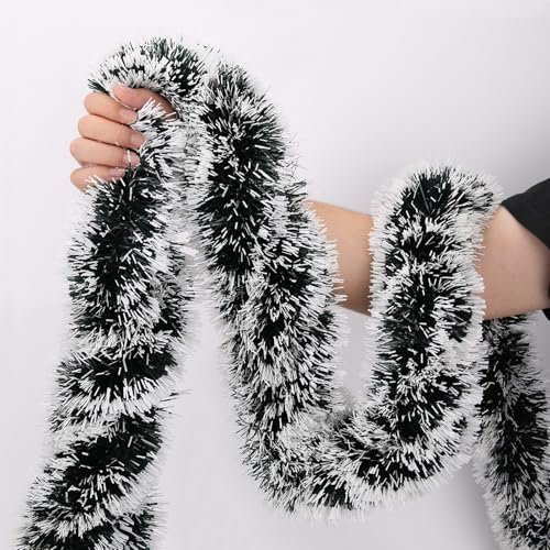 Ghirlanda decorativa natalizia, 10 m, decorazione per albero di Natale, scale, ringhiera, porta d'ingresso, camino, interni ed esterni, casa vacanze, verde, bianco