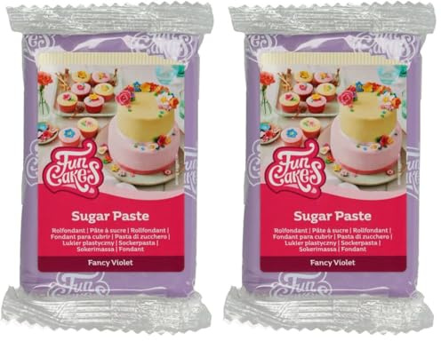 FunCakes Pâte à Sucre Fancy Violet: facile à utiliser, lisse, flexible, douce et pliable, parfaite pour la décoration de gâteaux, halal, casher et sans gluten. 250 g (Lot de 2)