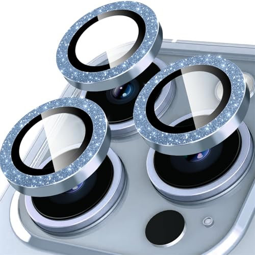 Oelrstfe Caméra Arrière Protection pour iPhone 13 Pro/13 Pro Max Verre Trempé,Pailleté Protecteur Objectif Lentille,9H Dureté HD Définition Anti-Rayures Ultra Résistant Lens Camera Protector,Bleu