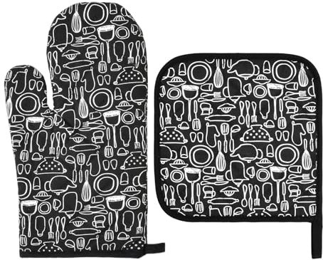 Volumoon Manoplas y Guantes de Horno, Agarraderas de Cocina Resistentes, Juego para Hornear (A)